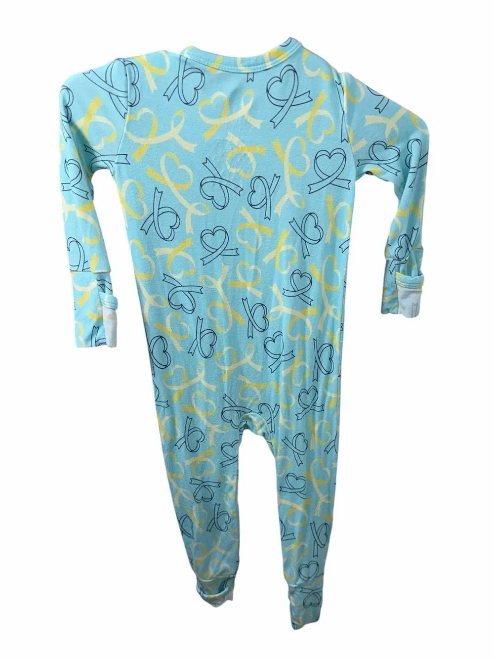 Dreamiere Blue Heart Of Gold Ribbon Infant Bamboo Zippy One Piece Footie